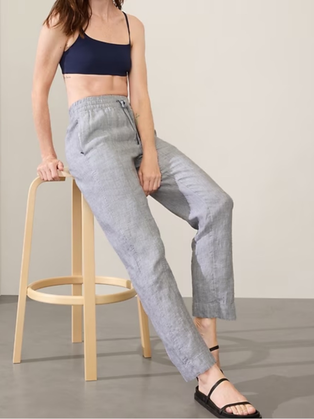 Athleta Pants - “Retreat Linen Ankle Pants” light gray/blue